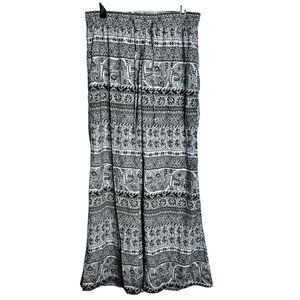 Ashley By 26 Int'l Wide Leg Pants Size Large Black White Paisley  Drawstring